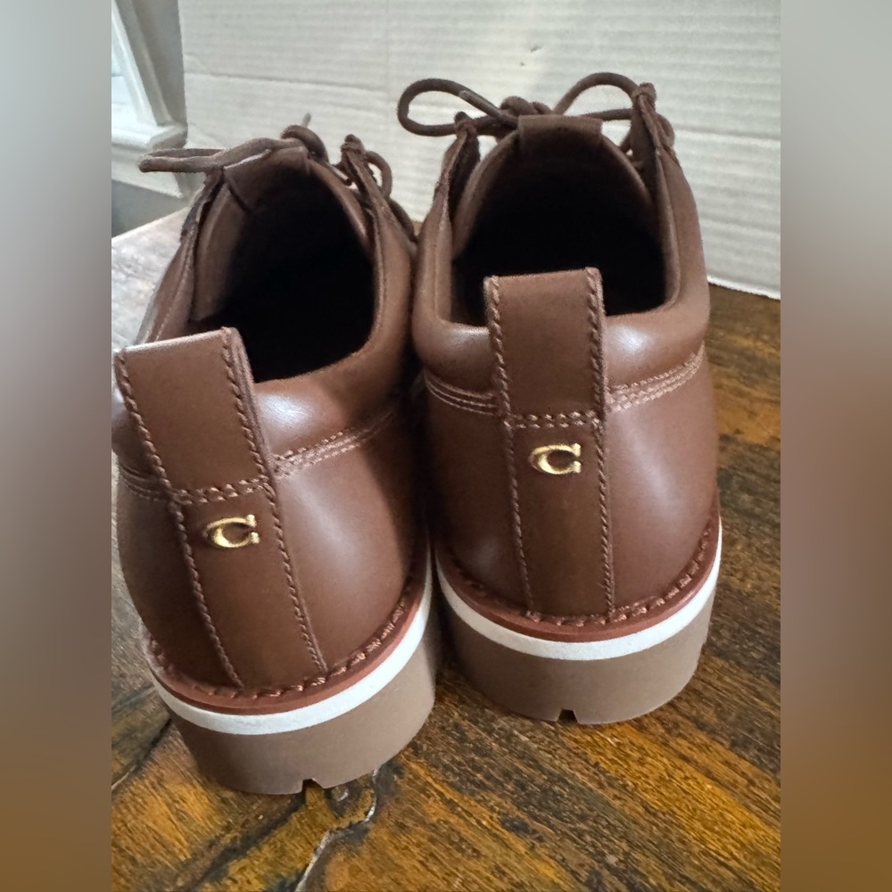 COACH Mens DARK SADDLE Brown Banks Leather Lug Oxford‎ Boots US Size 7 - Picture 5 of 10